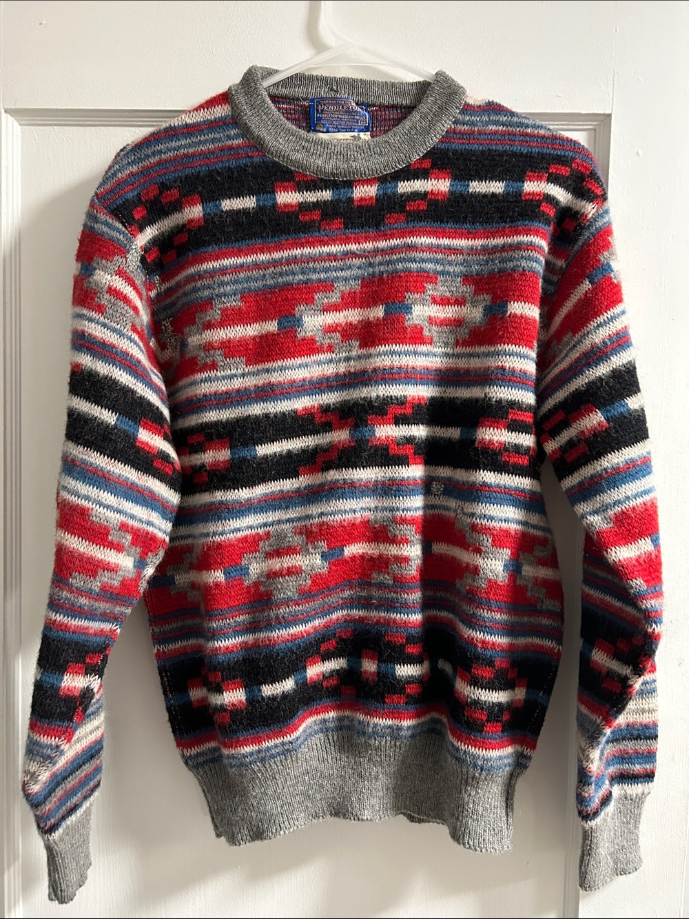 Pendleton Red, Gray, Blue & Black Patterned Crewneck Sweater